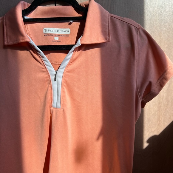 👚 Pebble Beach Women’s Golf Dry-Luxe Performance Zip-Up Polo in Peach - Picture 3 of 5